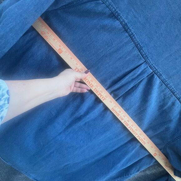 Denim Tunic Top Womens 32W Cottagecore Long Top Embroidered Floral Casual - Picture 7 of 8